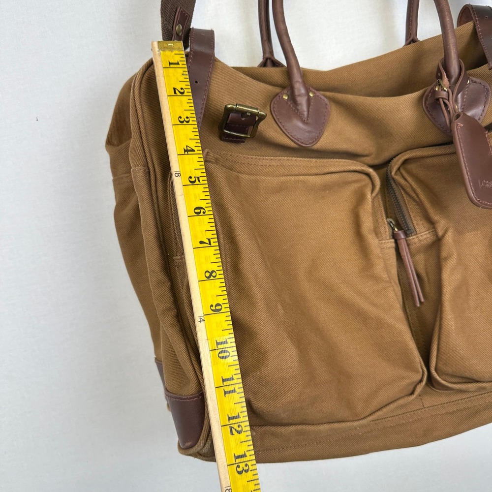 J.Crew Canvas Leather Weekender Duffel Brown Khaki Travel Bag OS - Picture 4 of 16